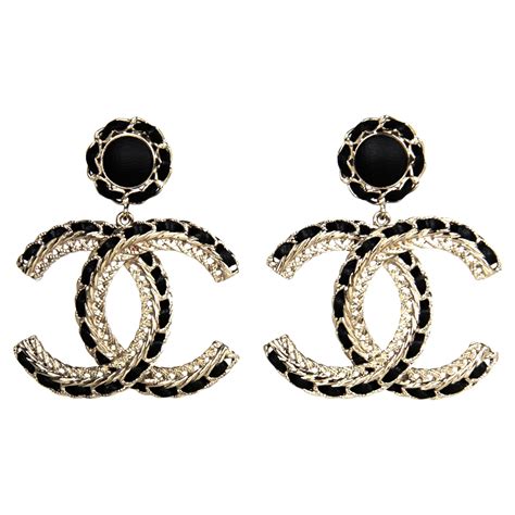 chanel black drop earrings|black and gold Chanel earrings.